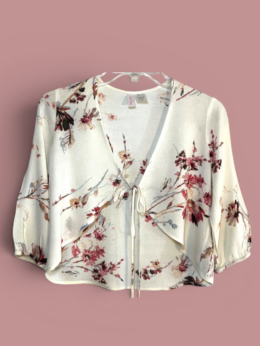 Beach Bunny Tie Front Shrug Ivory Watercolor Floral Size XS